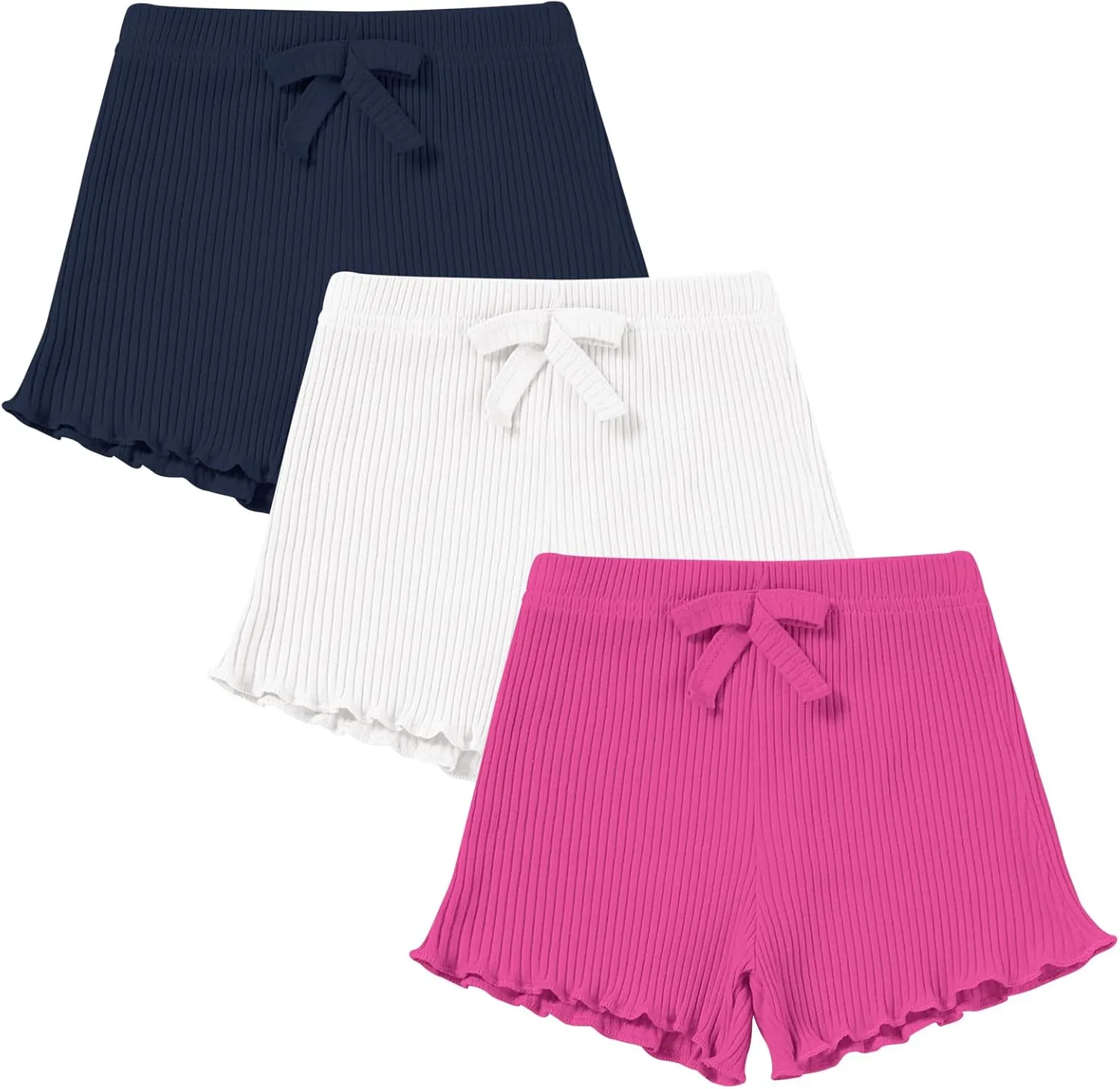 3 Pack Baby Toddler Girl Shorts Ribbed Infant Girls Solid Color Soft Elastic Bow Waist Ruffle Summer Casual Shorts