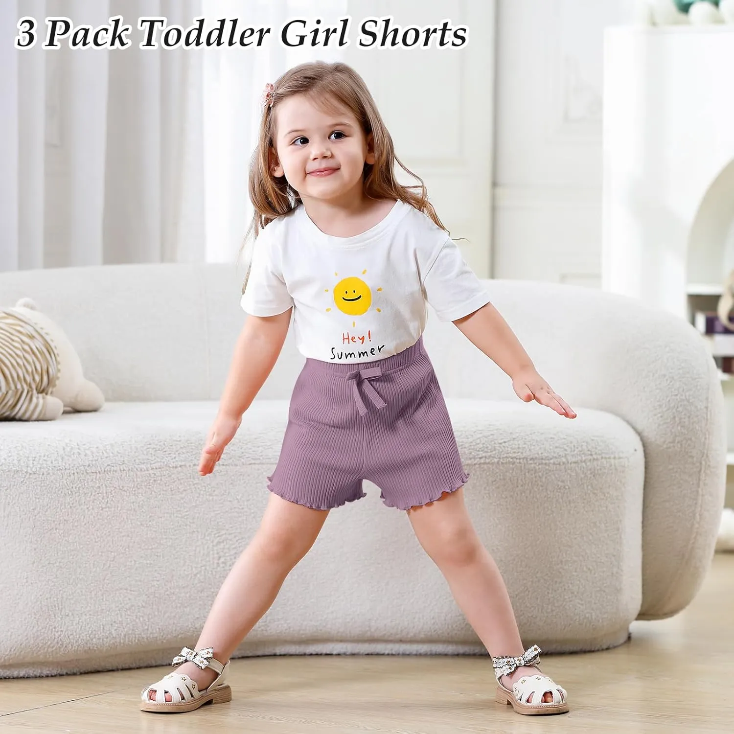3 Pack Baby Toddler Girl Shorts Ribbed Infant Girls Solid Color Soft Elastic Bow Waist Ruffle Summer Casual Shorts