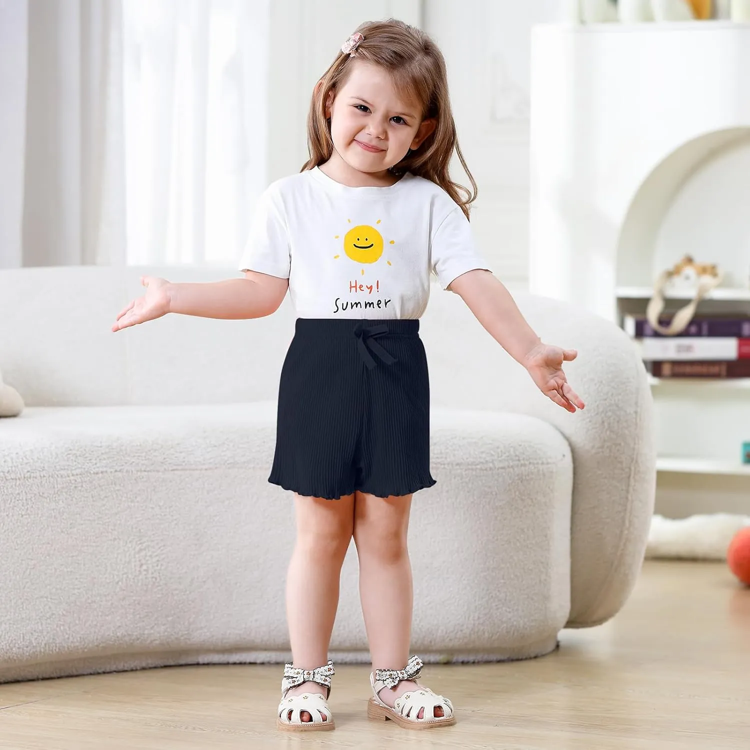 3 Pack Baby Toddler Girl Shorts Ribbed Infant Girls Solid Color Soft Elastic Bow Waist Ruffle Summer Casual Shorts