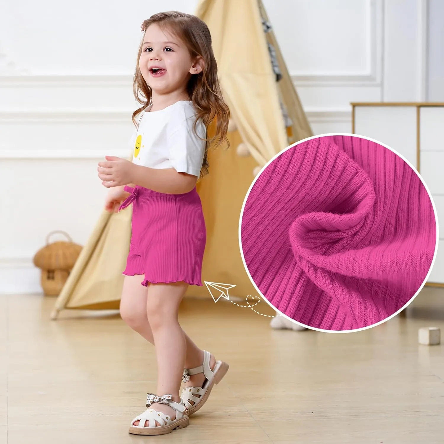 3 Pack Baby Toddler Girl Shorts Ribbed Infant Girls Solid Color Soft Elastic Bow Waist Ruffle Summer Casual Shorts