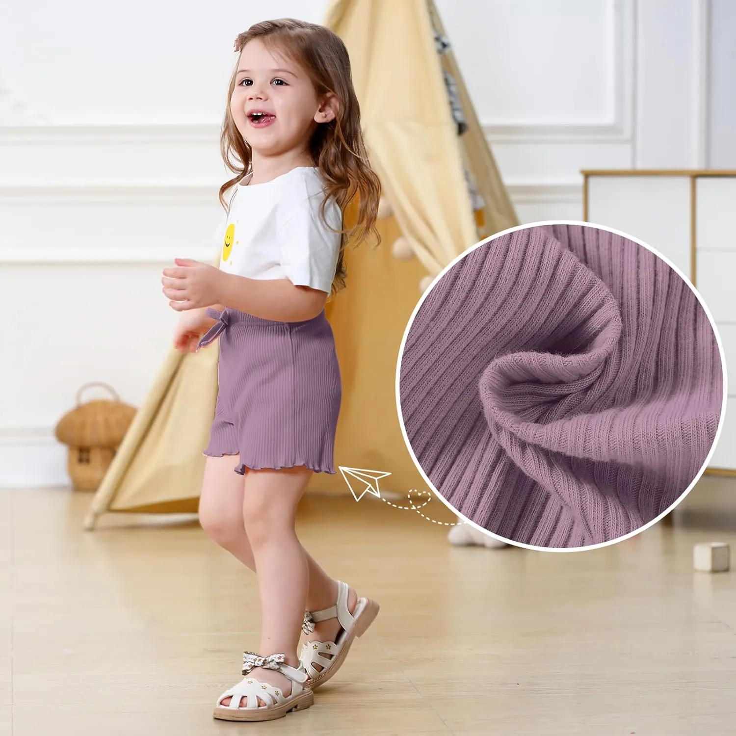 3 Pack Baby Toddler Girl Shorts Ribbed Infant Girls Solid Color Soft Elastic Bow Waist Ruffle Summer Casual Shorts