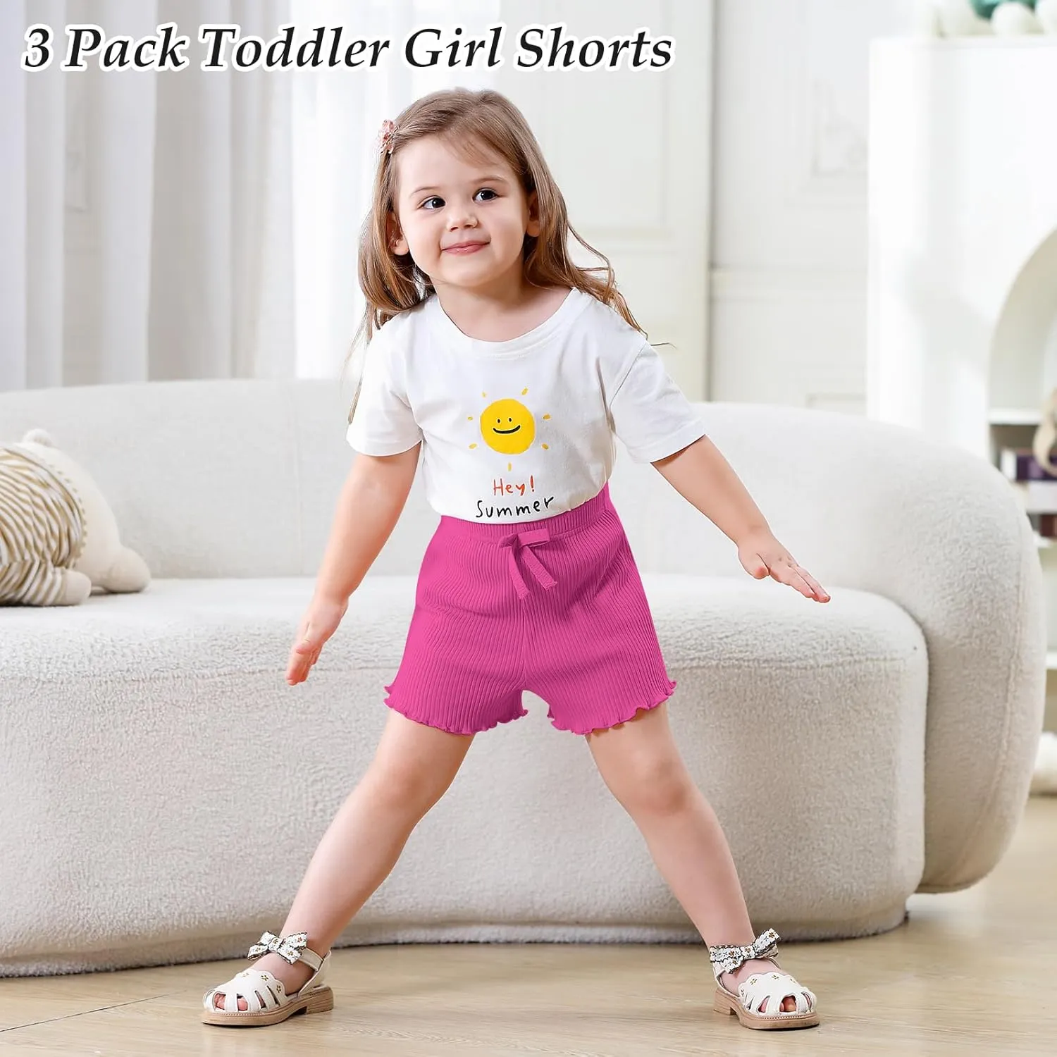 3 Pack Baby Toddler Girl Shorts Ribbed Infant Girls Solid Color Soft Elastic Bow Waist Ruffle Summer Casual Shorts