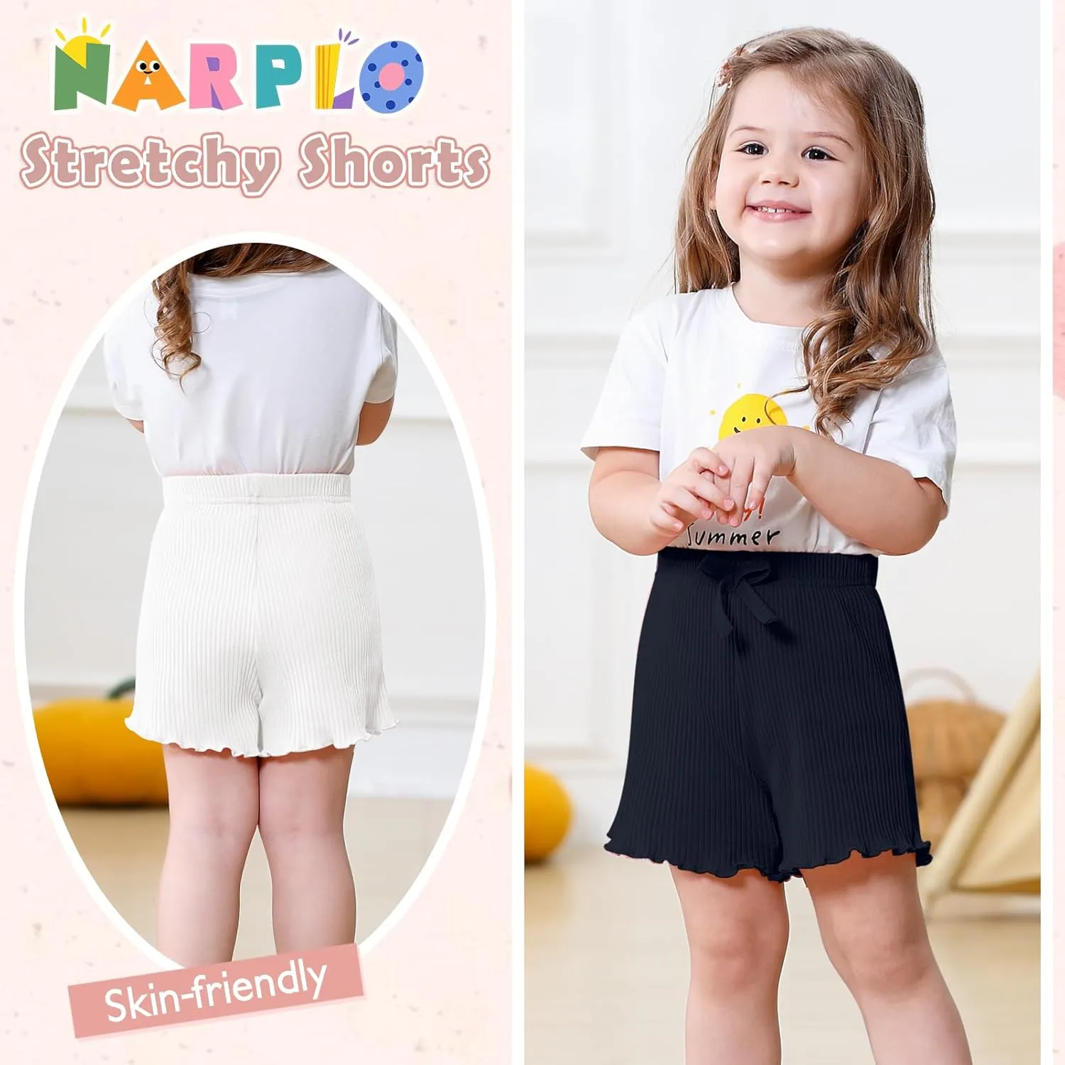 3 Pack Baby Toddler Girl Shorts Ribbed Infant Girls Solid Color Soft Elastic Bow Waist Ruffle Summer Casual Shorts