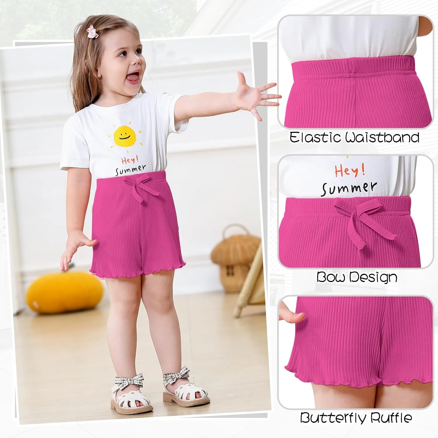 3 Pack Baby Toddler Girl Shorts Ribbed Infant Girls Solid Color Soft Elastic Bow Waist Ruffle Summer Casual Shorts