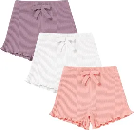 3 Pack Baby Toddler Girl Shorts Ribbed Infant Girls Solid Color Soft Elastic Bow Waist Ruffle Summer Casual Shorts