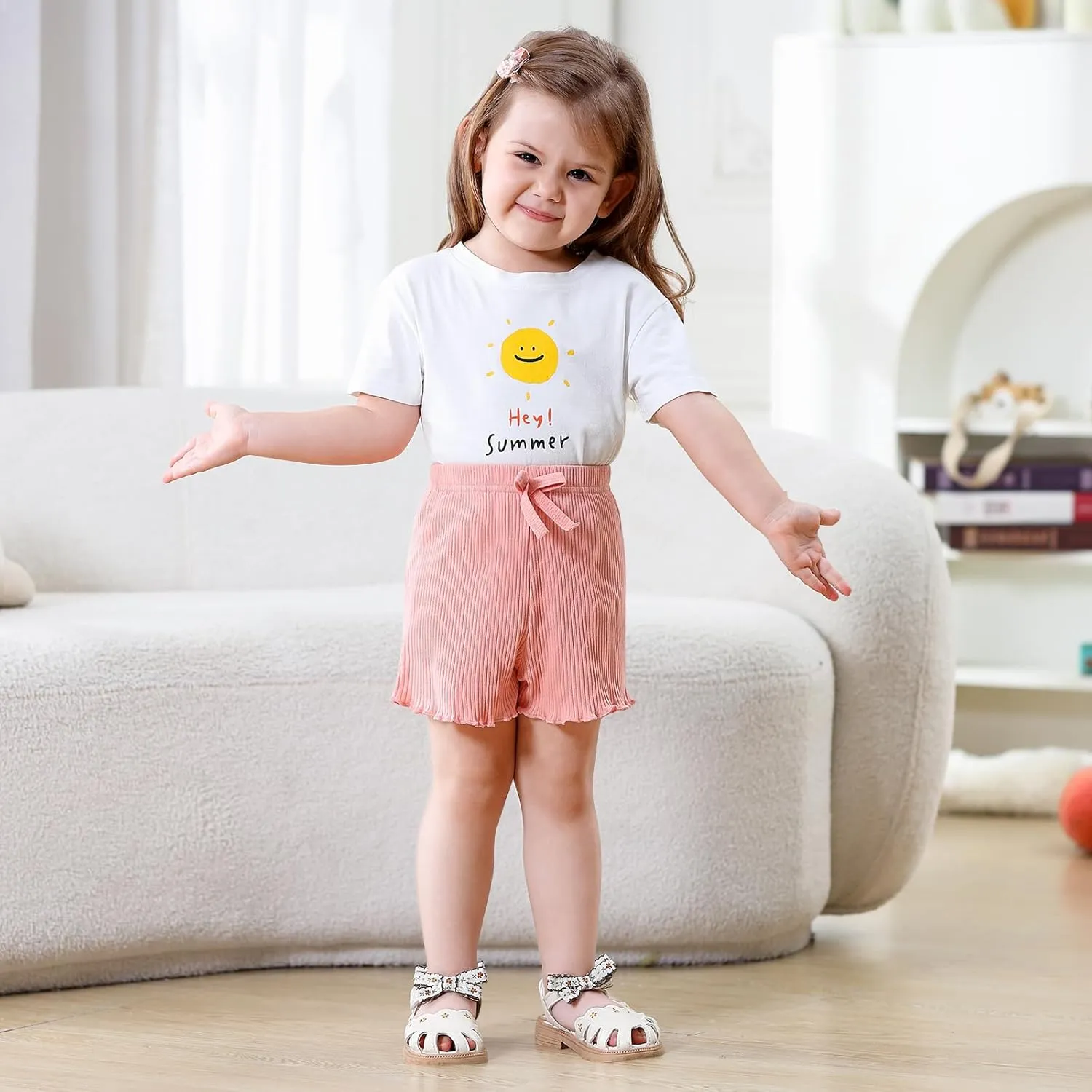 3 Pack Baby Toddler Girl Shorts Ribbed Infant Girls Solid Color Soft Elastic Bow Waist Ruffle Summer Casual Shorts