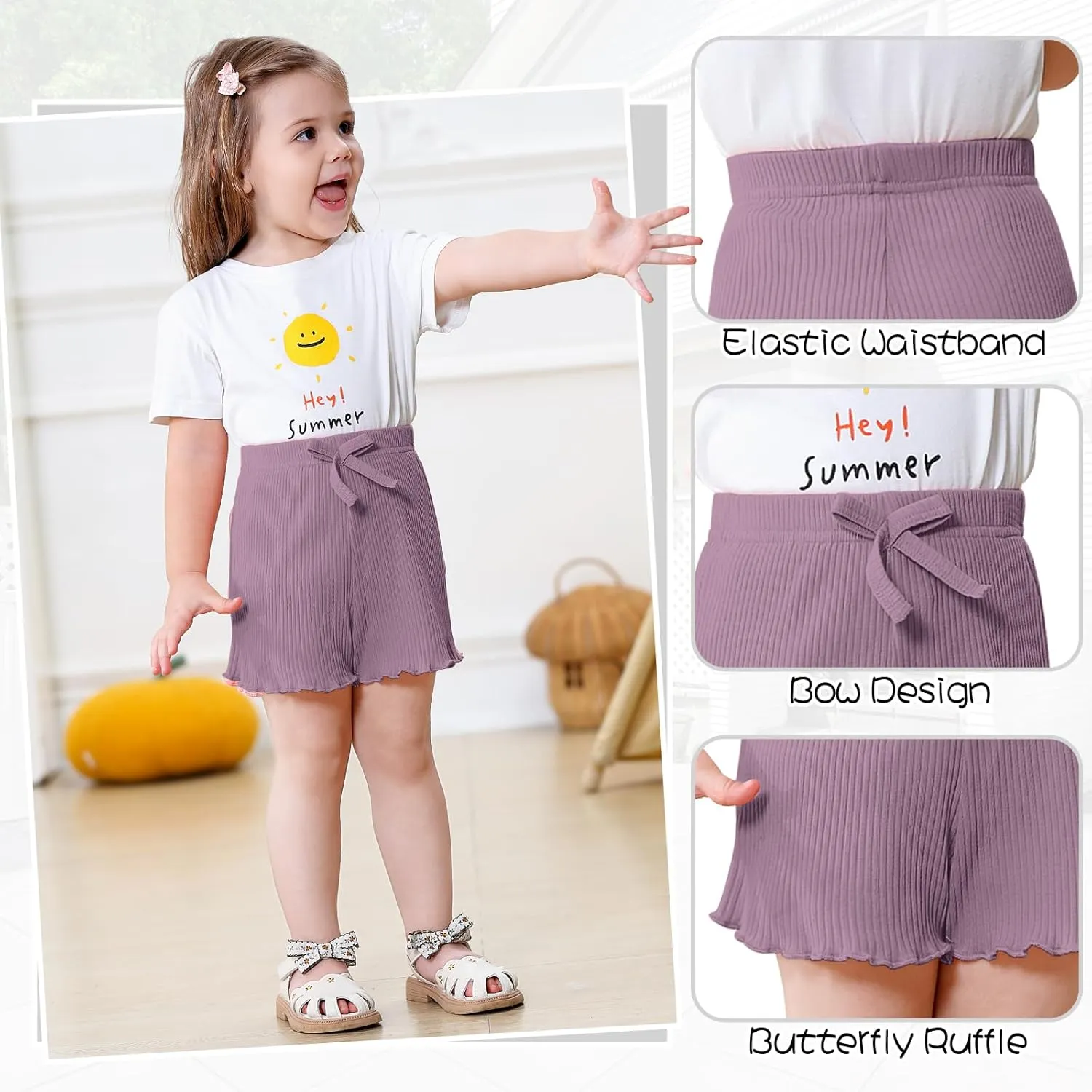 3 Pack Baby Toddler Girl Shorts Ribbed Infant Girls Solid Color Soft Elastic Bow Waist Ruffle Summer Casual Shorts