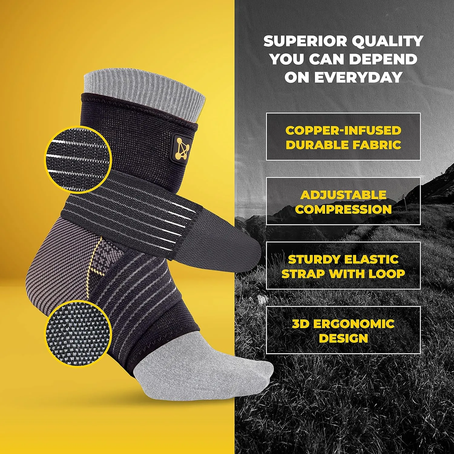Ankle Brace for Women and Men - Ankle Compression Brace with Adjustable Straps, Sprain Braces, Arch Support for Sprained Ankle, Achilles Tendon Support Plantar Fasciitis Relief, Medium
