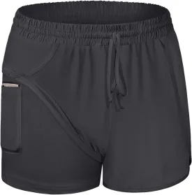 BLEVONH Women Yoga Running Shorts 2 in 1 Workout Athletic Shorts with Pockets S-3XL