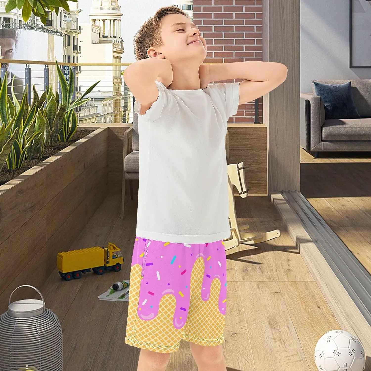 Boys Athletic Shorts Size 7-15 Boys' Casual Shorts with Pockets Elastic Waist Summer Kids Bottom for Sports Homewear