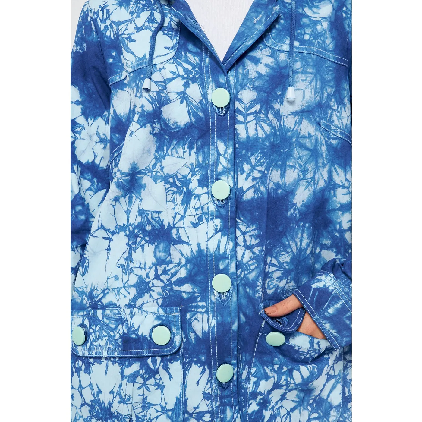 Bright Blue Tie Dye Button Down Hoodie