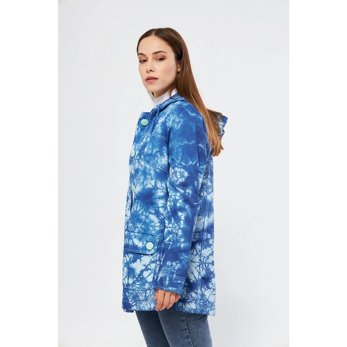 Bright Blue Tie Dye Button Down Hoodie