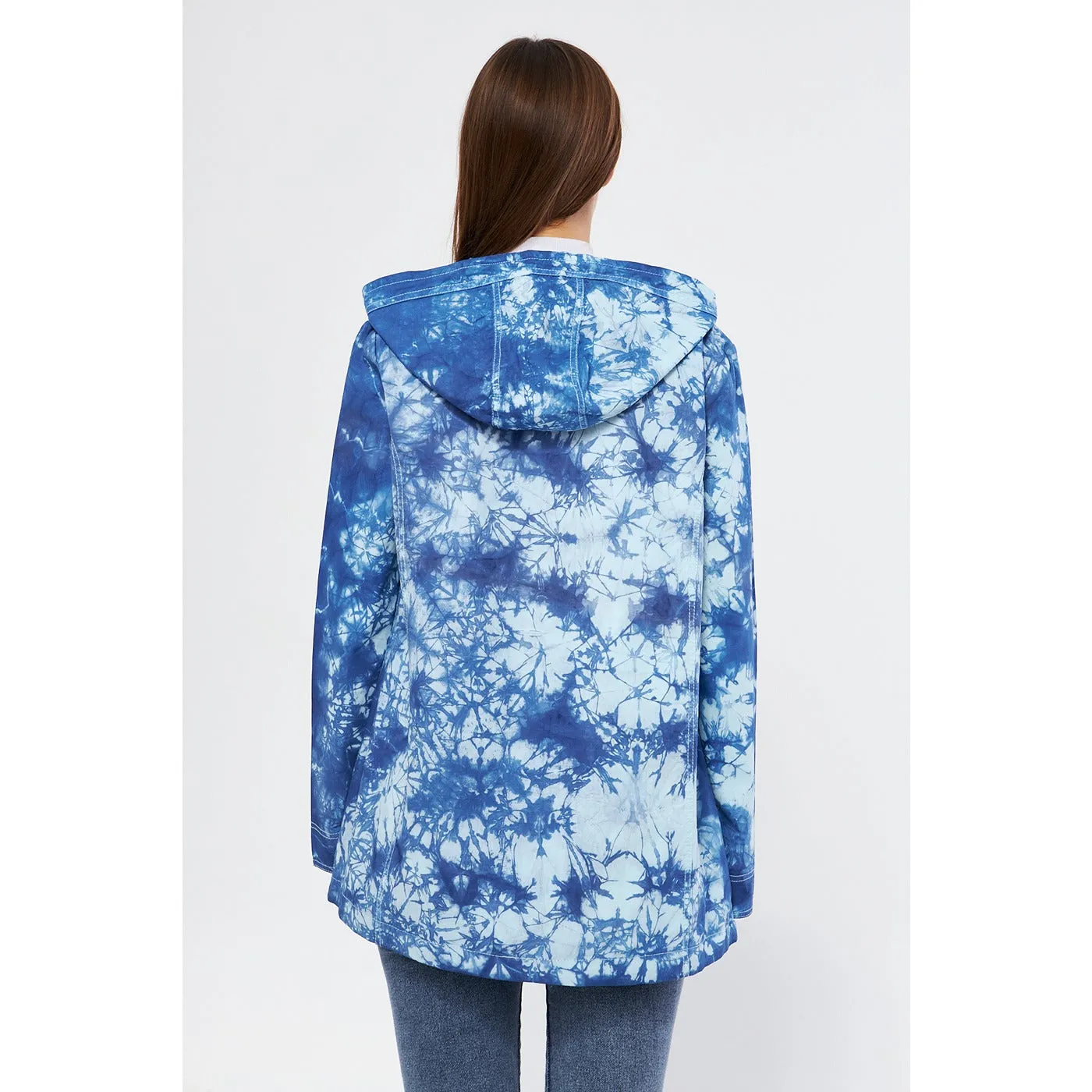 Bright Blue Tie Dye Button Down Hoodie