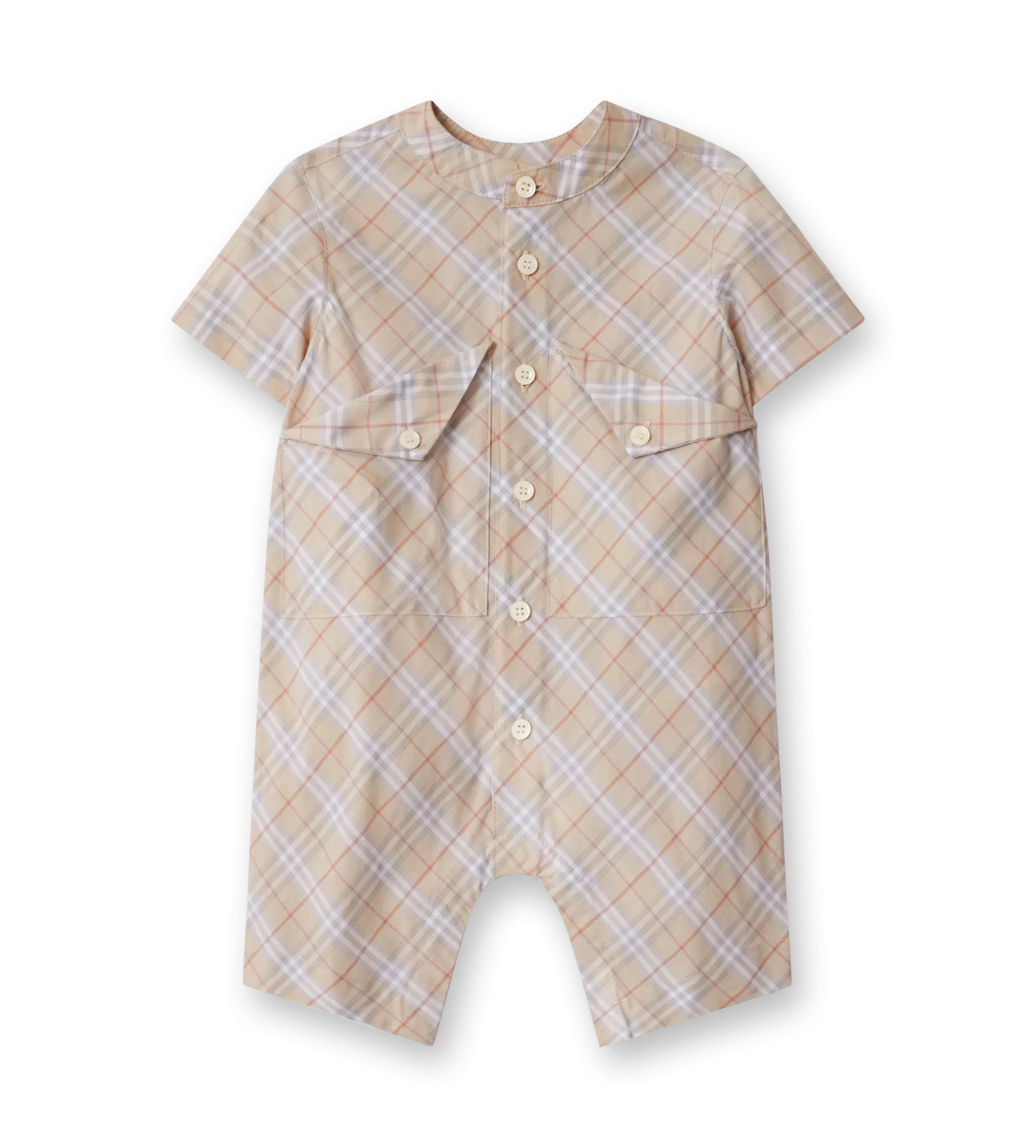 Check Cotton Playsuit Pale Stone