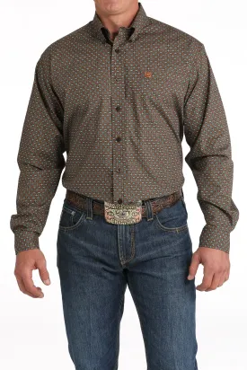 Cinch Brown Geometric Print Button-Down Shirt for Men