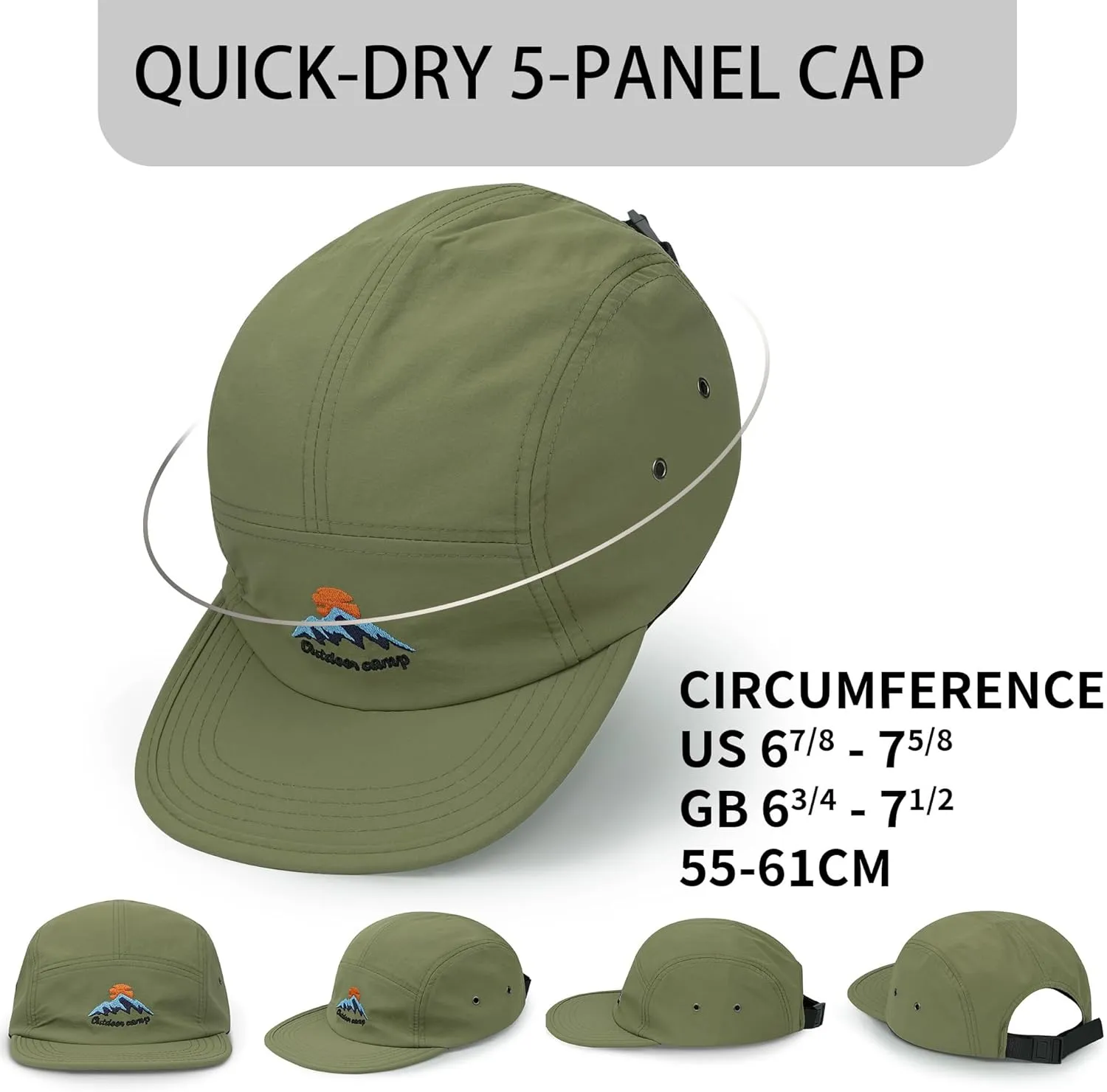 CLAPE Men's Snapback Hat 5 Panel Hat Women Flat Brim Embroidered Baseball Cap with Adjustable Straps Outdoor Camper Hat