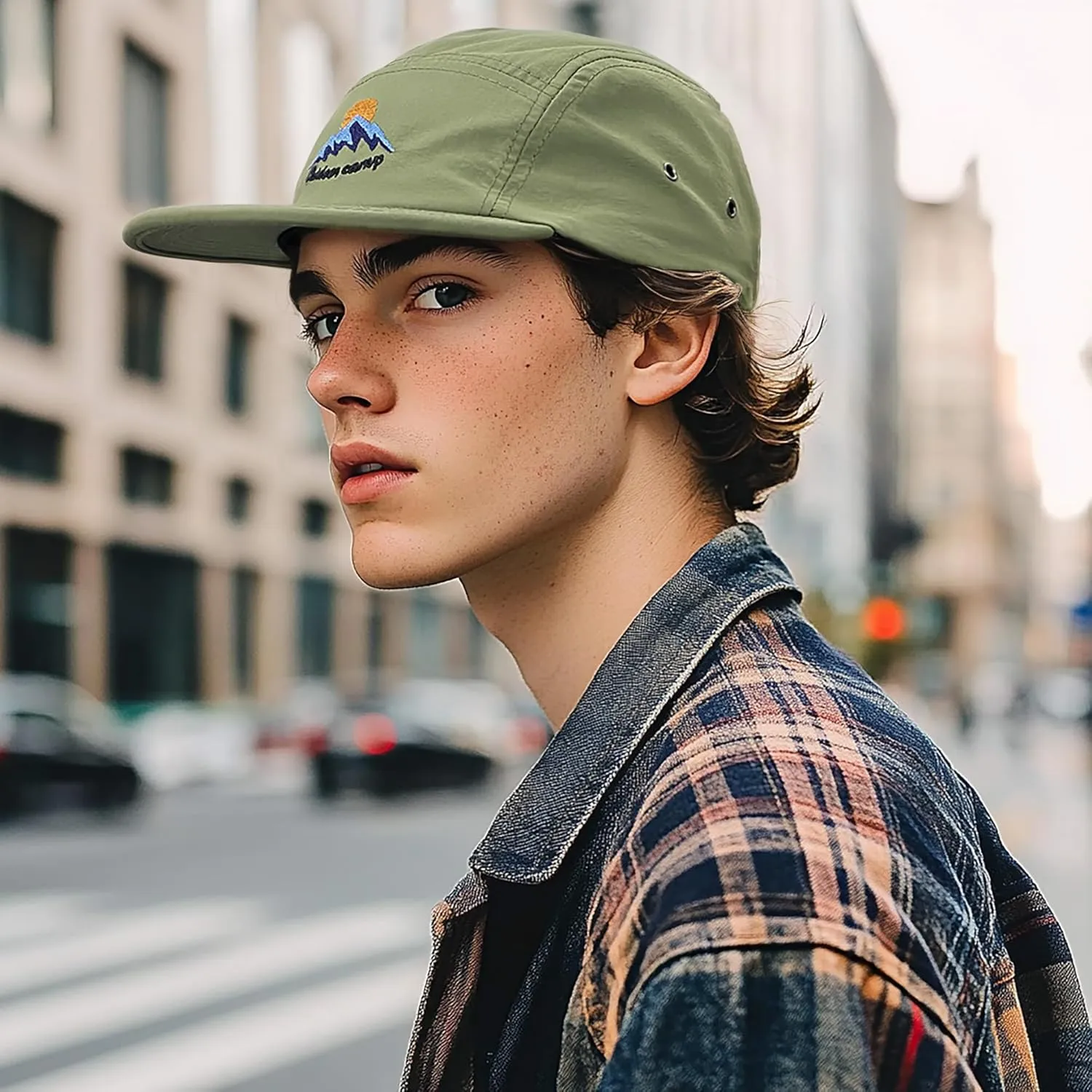 CLAPE Men's Snapback Hat 5 Panel Hat Women Flat Brim Embroidered Baseball Cap with Adjustable Straps Outdoor Camper Hat