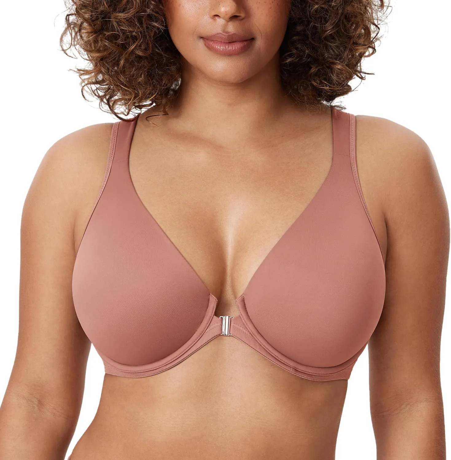 DELIMIRA Women's Front Closure Bras Posture Full Coverage Plus Size Underwire Unlined Back Support Plunge Seamless Bra B-H