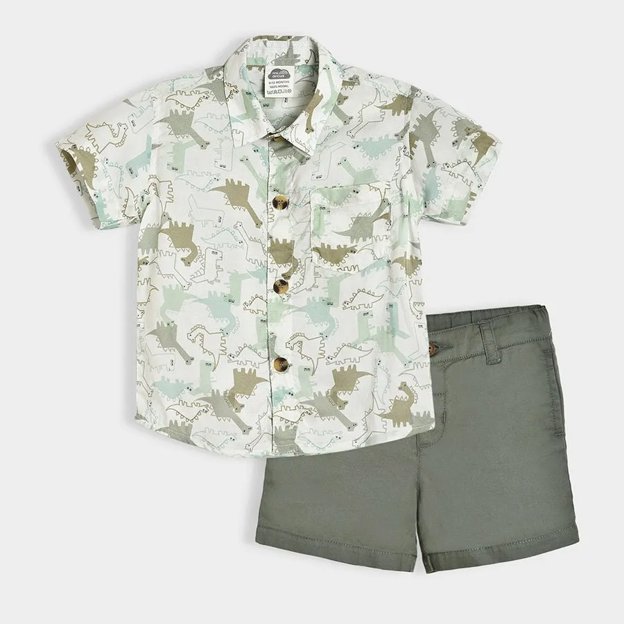 Dinomite Woven Green Shirt & Shorts Co-Ord Set