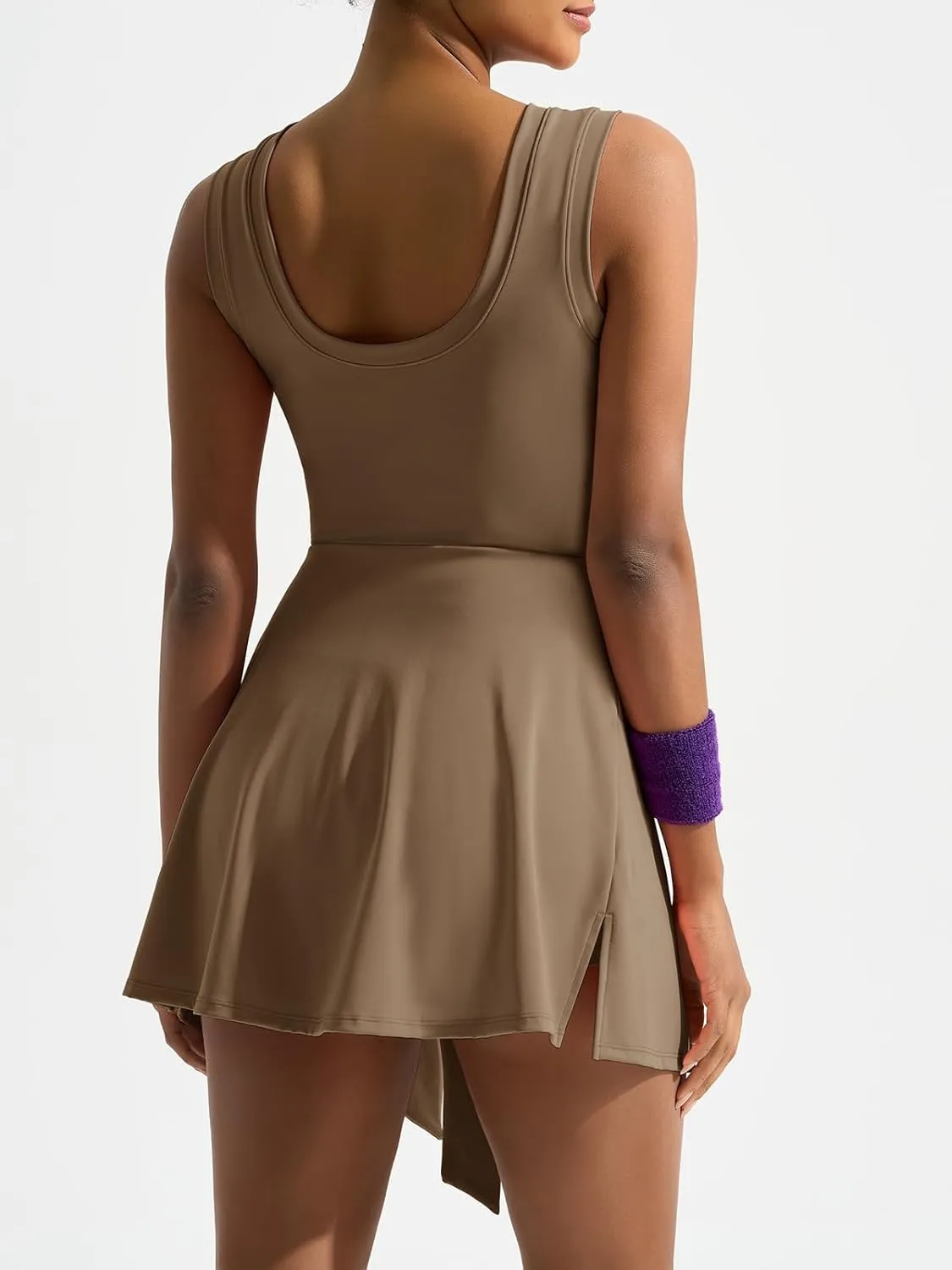 Dokuritu Tennis Dresses for Women Sleeveless Crew Neck Knot Romper Built in Shorts U-Shaped Back Workout Athletic Dress