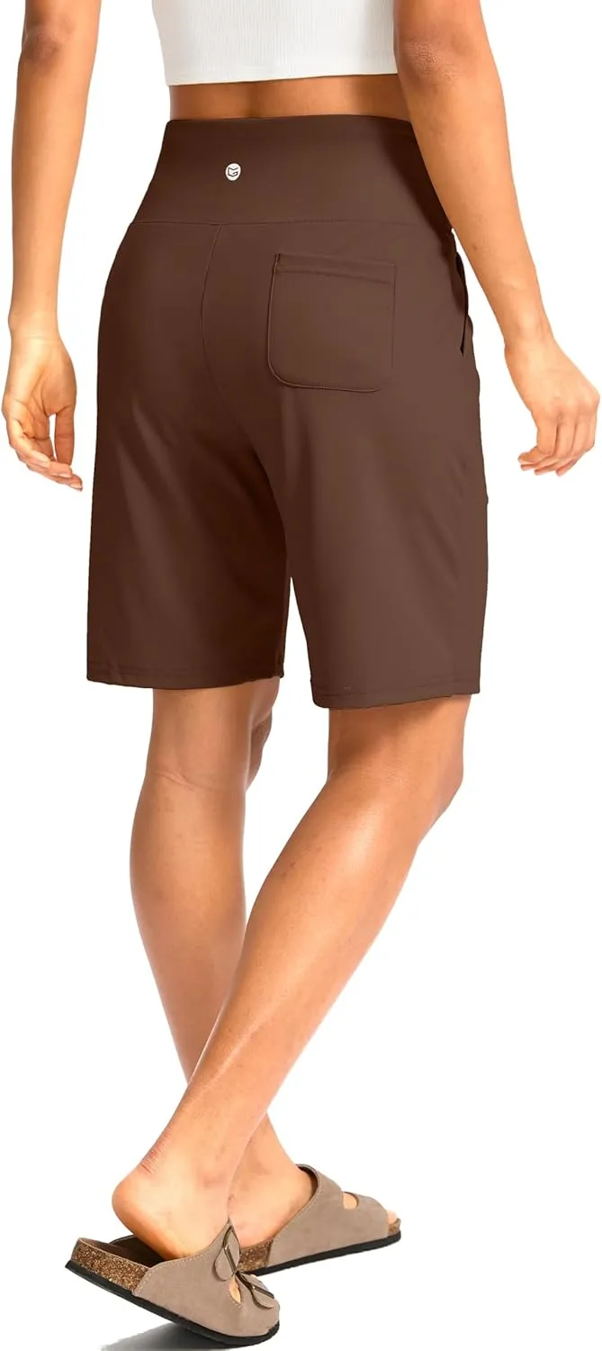 G Gradual Women's Bermuda Long Shorts with Pockets 9" High Waisted Knee Length Shorts for Women Walking Athletic Workout