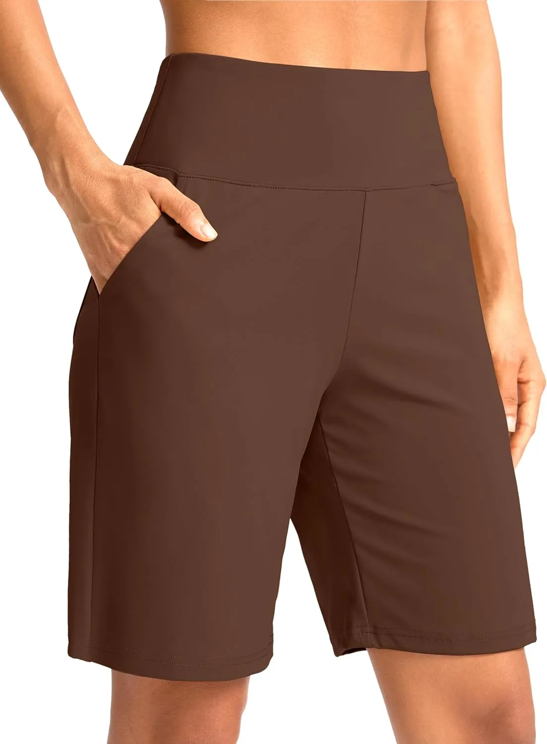 G Gradual Women's Bermuda Long Shorts with Pockets 9" High Waisted Knee Length Shorts for Women Walking Athletic Workout