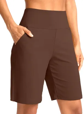 G Gradual Women's Bermuda Long Shorts with Pockets 9" High Waisted Knee Length Shorts for Women Walking Athletic Workout