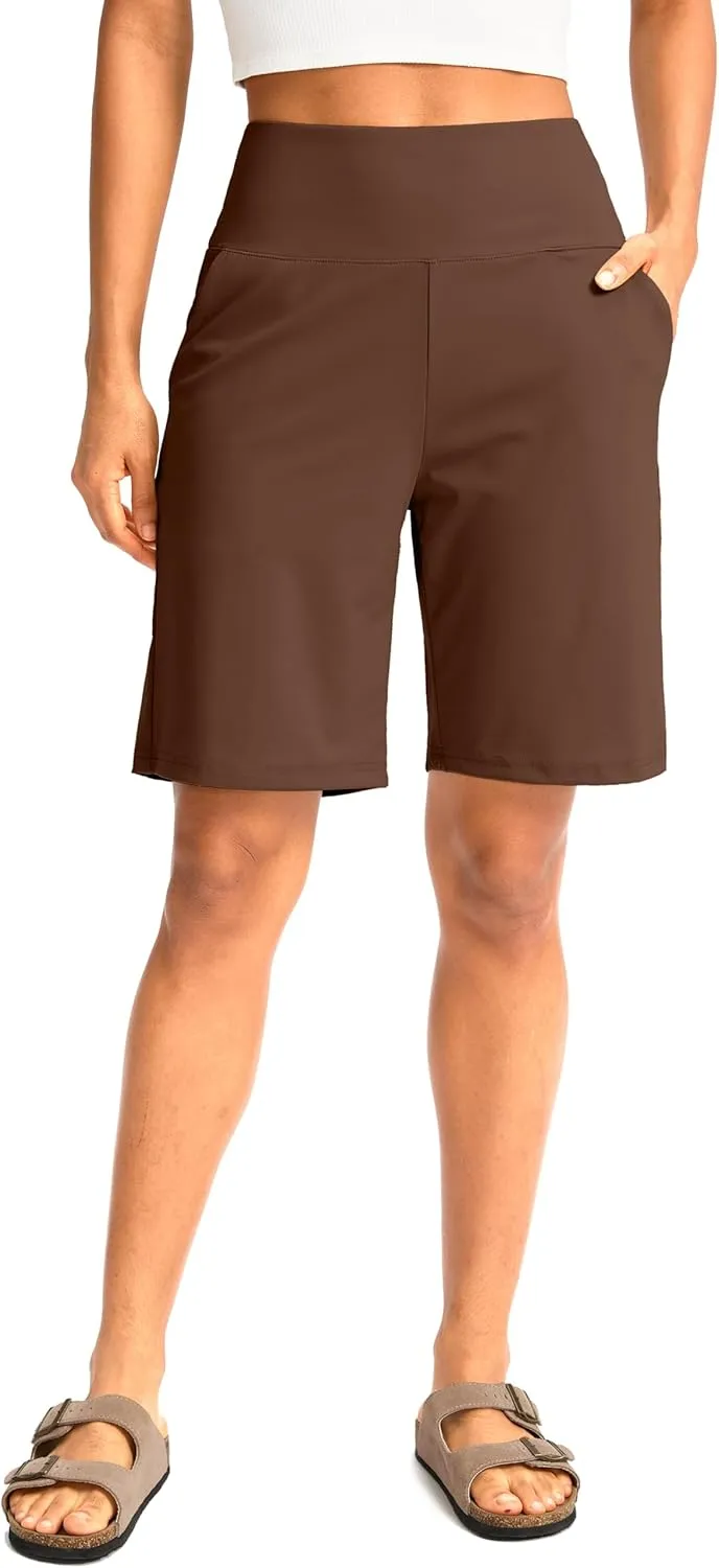 G Gradual Women's Bermuda Long Shorts with Pockets 9" High Waisted Knee Length Shorts for Women Walking Athletic Workout