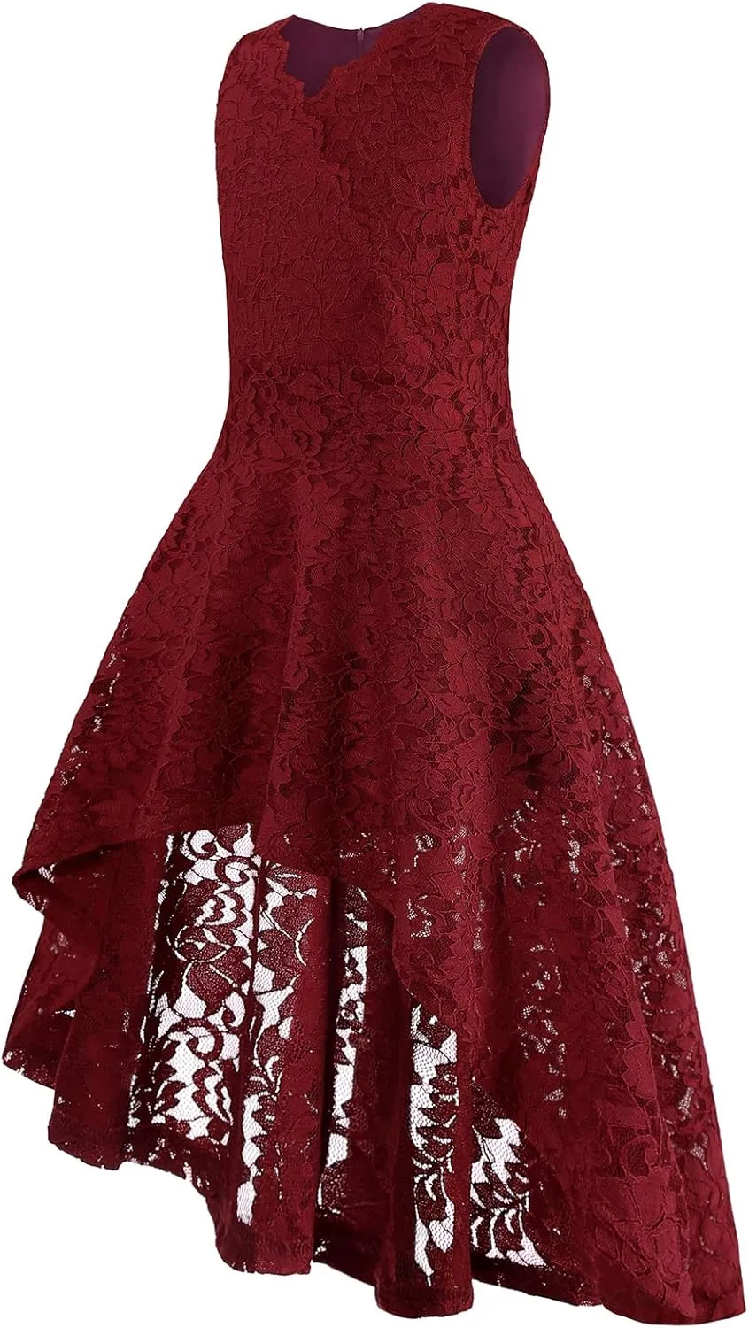 Girls Floral Lace Dress Easter Bridesmaid Vintage Formal Cocktail Party Swallowtail Swing Dresses 7-14 Years