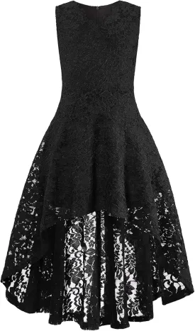 Girls Floral Lace Dress Easter Bridesmaid Vintage Formal Cocktail Party Swallowtail Swing Dresses 7-14 Years
