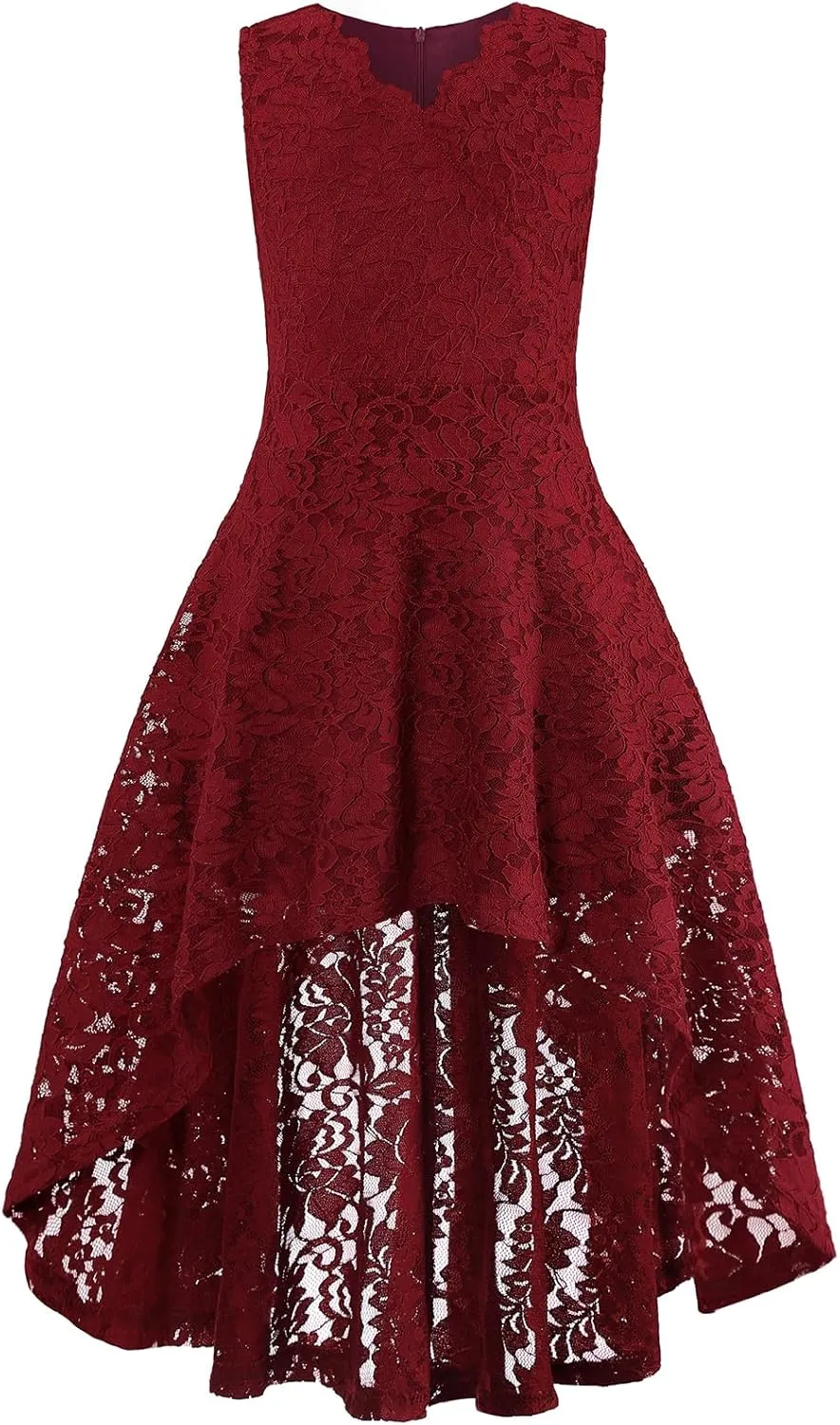 Girls Floral Lace Dress Easter Bridesmaid Vintage Formal Cocktail Party Swallowtail Swing Dresses 7-14 Years