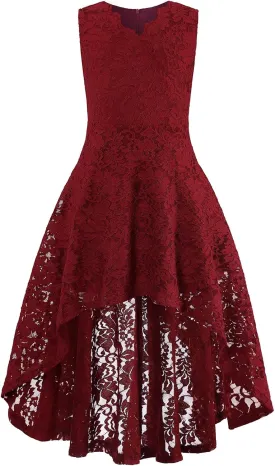 Girls Floral Lace Dress Easter Bridesmaid Vintage Formal Cocktail Party Swallowtail Swing Dresses 7-14 Years
