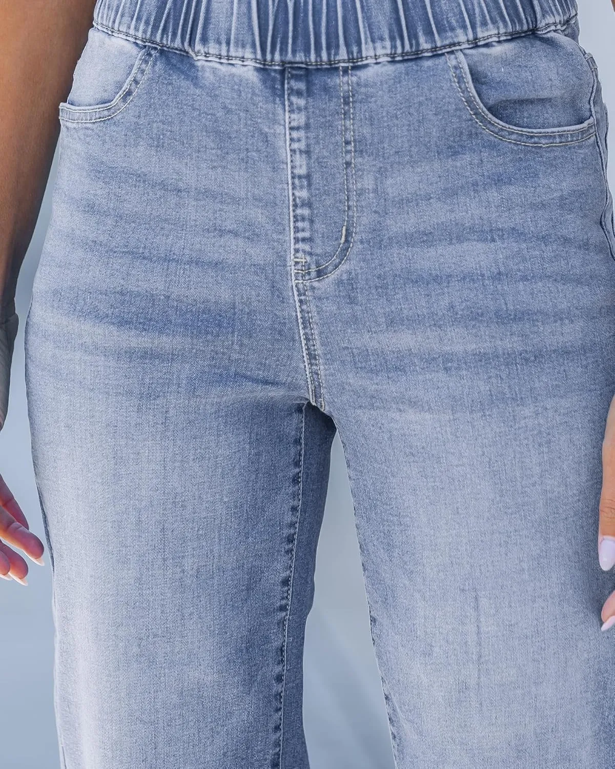 GRAPENT Capri Jeans for Women Wide Leg High Waisted Effortless Flow Pull On Stretchy Denim Elastic Waist Pants with Pockets