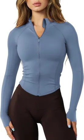 GYM RAINBOW Womens Snatched Workout Jackets Lightweight Zip Up Slim Fit Gym Track Athletic Jackets with Thumb Holes