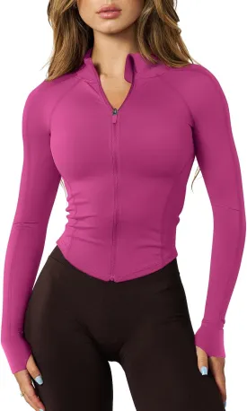 GYM RAINBOW Womens Snatched Workout Jackets Lightweight Zip Up Slim Fit Gym Track Athletic Jackets with Thumb Holes