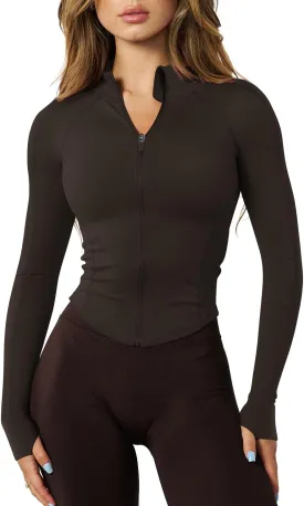 GYM RAINBOW Womens Snatched Workout Jackets Lightweight Zip Up Slim Fit Gym Track Athletic Jackets with Thumb Holes
