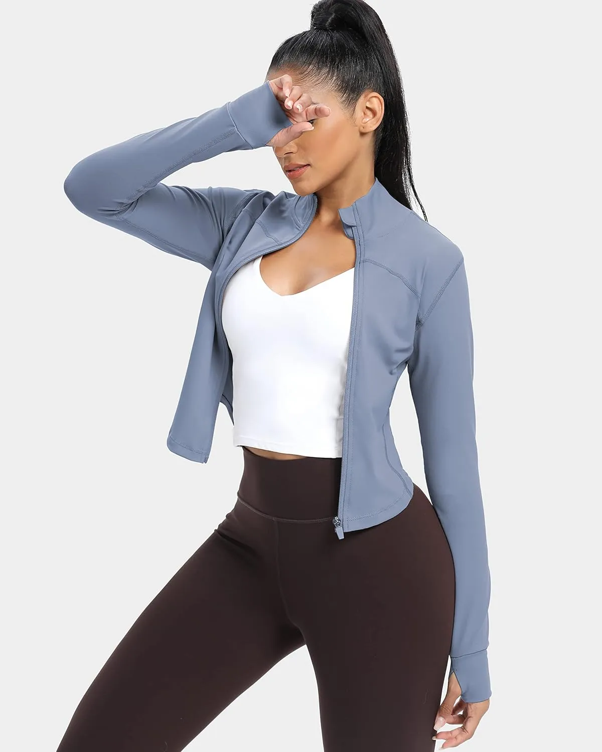 GYM RAINBOW Womens Zip Up Workout Jakcets Lightweight Slim Fit Running Athletic Jackets with Thumb Holes