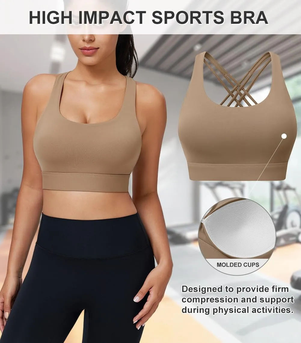 High Impact Sports Bra for Women High Support Molded Cups Strappy Womens Sports Bra for Workout,Training and Running