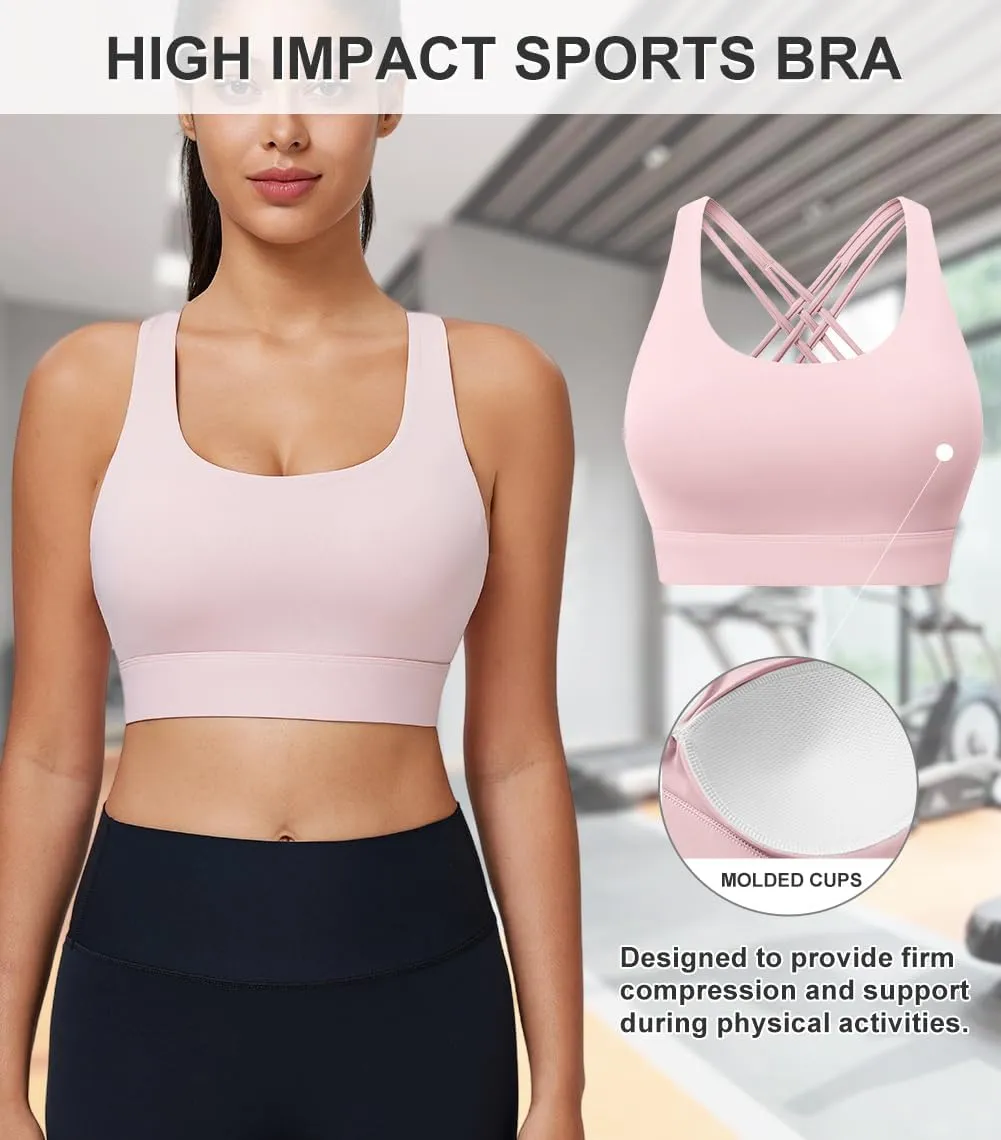 High Impact Sports Bra for Women High Support Molded Cups Strappy Womens Sports Bra for Workout,Training and Running