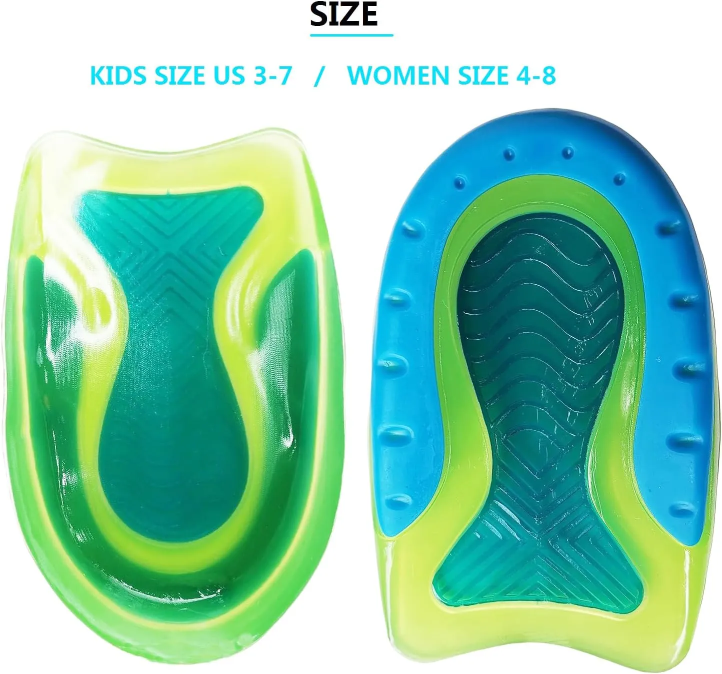 Kids Heel Cups for Heel Pain Sport Shock Absorbing Lightweight Gel Heel Inserts for Kid's with Sensitive Heels, Heel Spurs, Plantar Fasciitis, or Ankle Pain (1 Pairs Kid's Size 3-7 / Women 4-8)