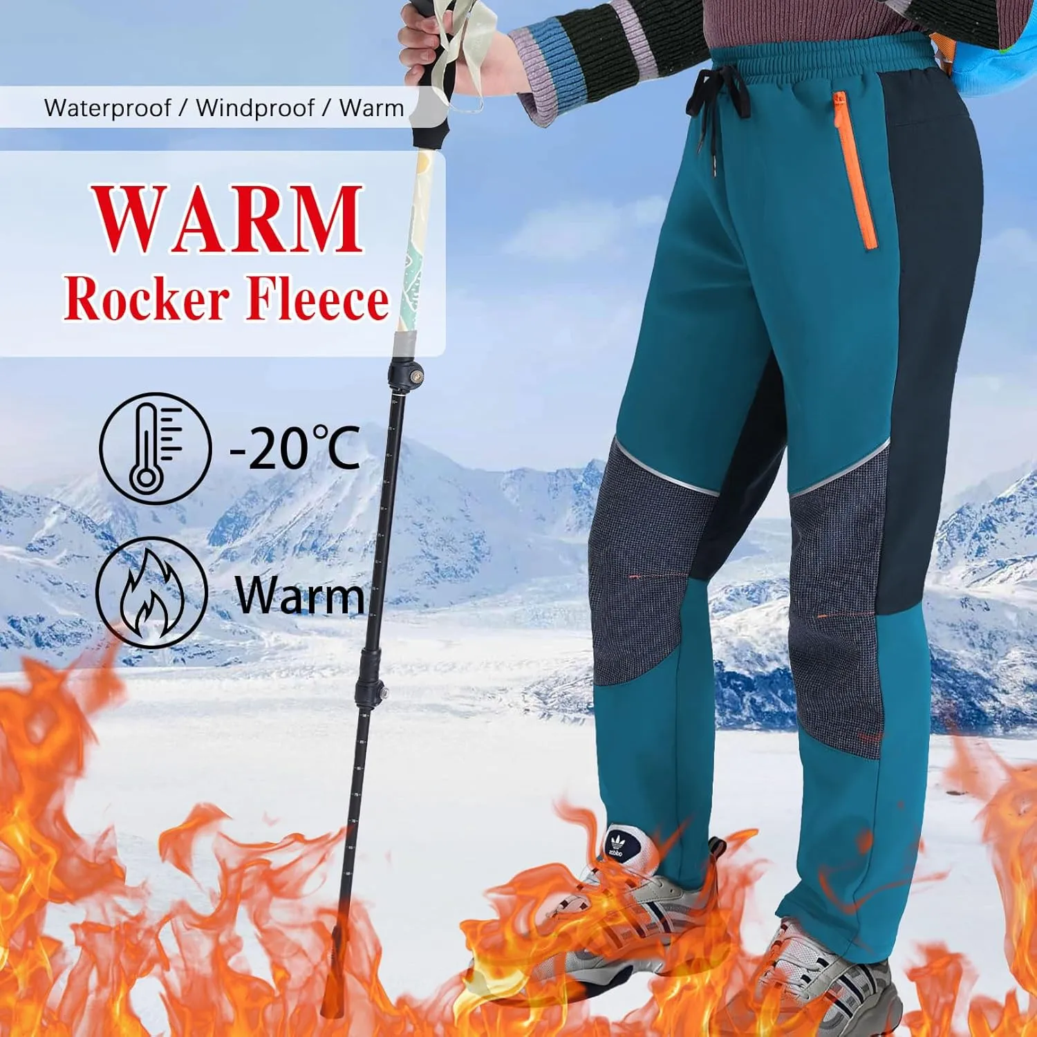 Kids Snow Ski Pants Hiking Boys Girls Outdoor Waterproof Windproof Fleece Warm Snowboard Pants