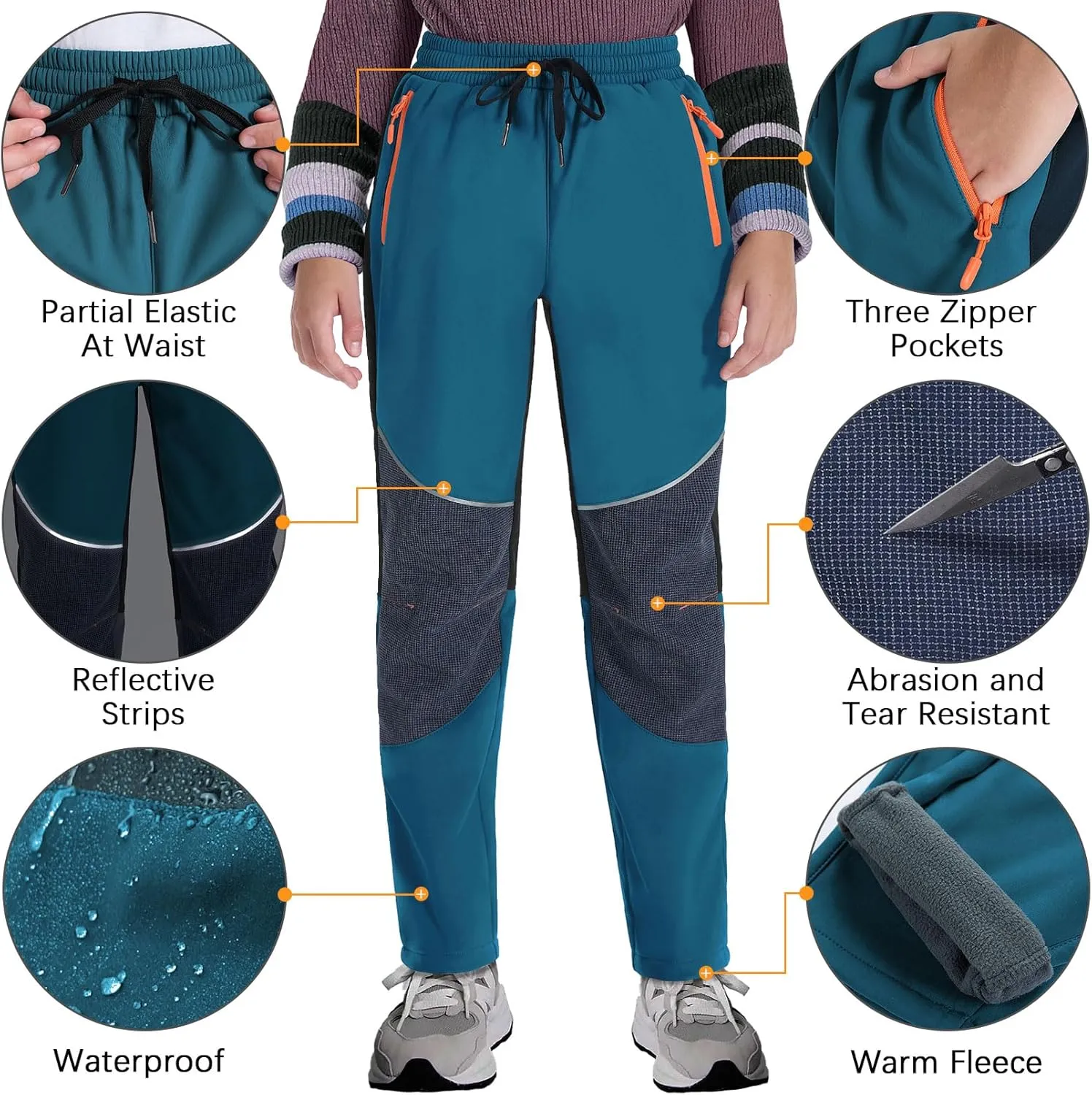 Kids Snow Ski Pants Hiking Boys Girls Outdoor Waterproof Windproof Fleece Warm Snowboard Pants