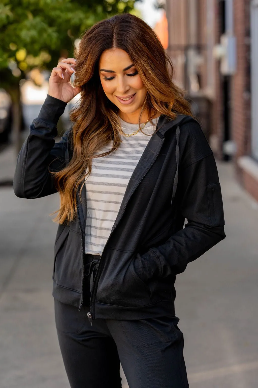 Lightly Ribbed Zip Up Hoodie