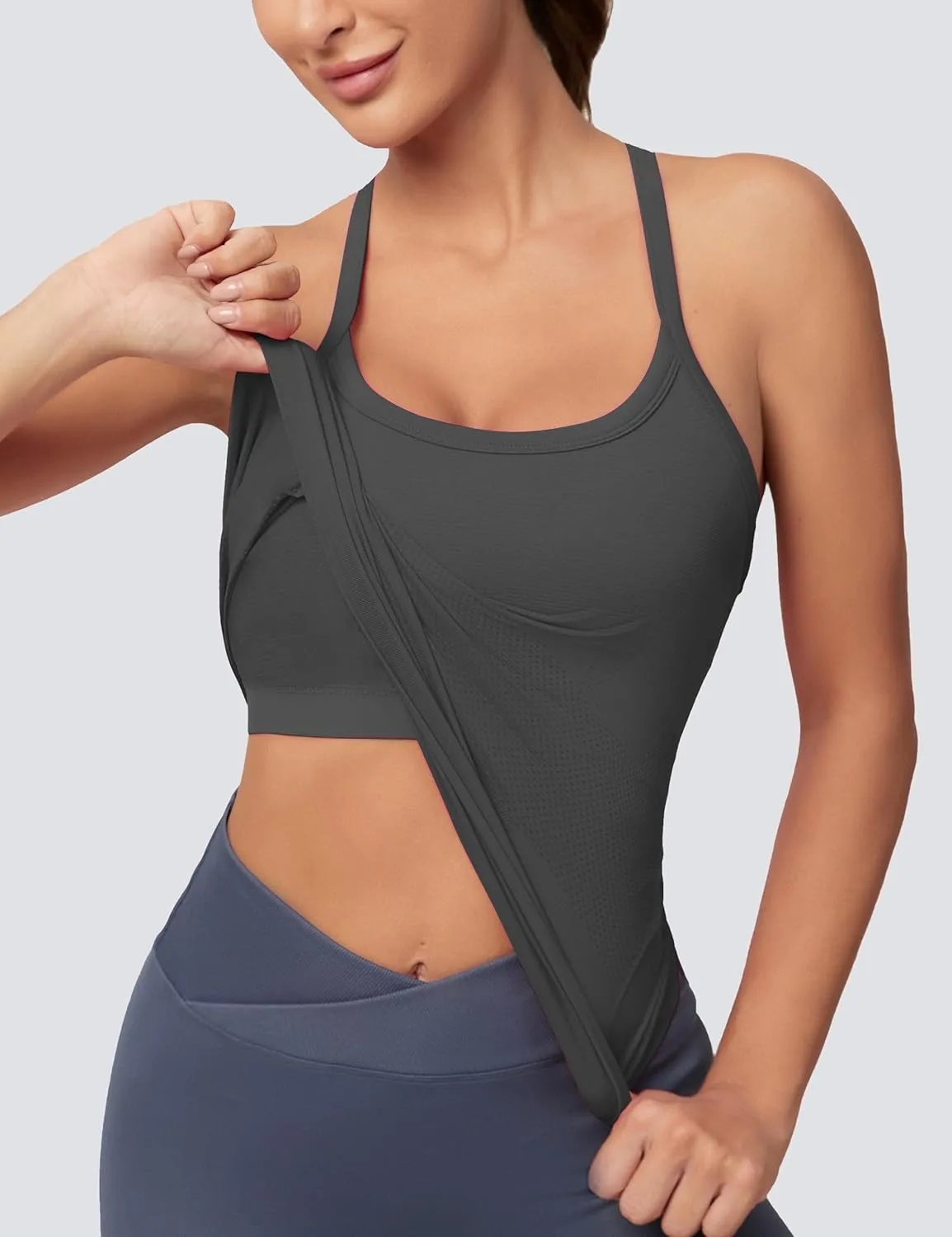 MathCat Workout Tank Tops for Women with Built in Bra, Sleeveless Gym Tops Seamless Racerback Athletic Yoga Shirts 2 Pack