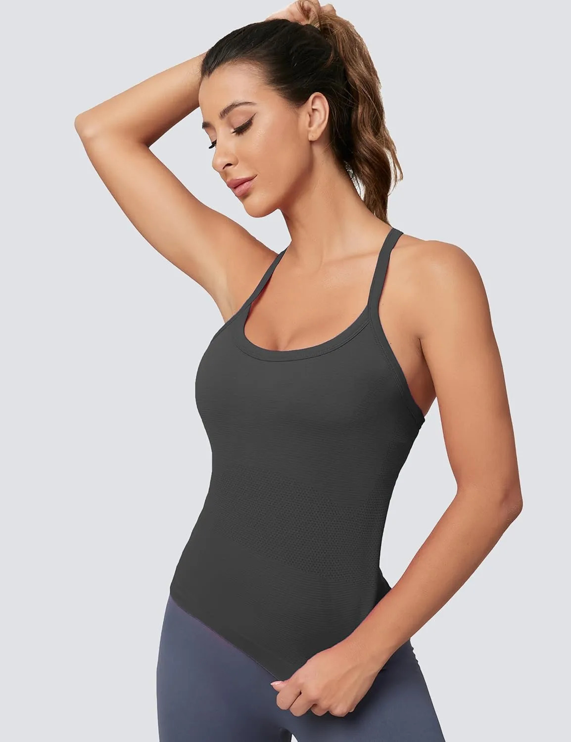 MathCat Workout Tank Tops for Women with Built in Bra, Sleeveless Gym Tops Seamless Racerback Athletic Yoga Shirts 2 Pack