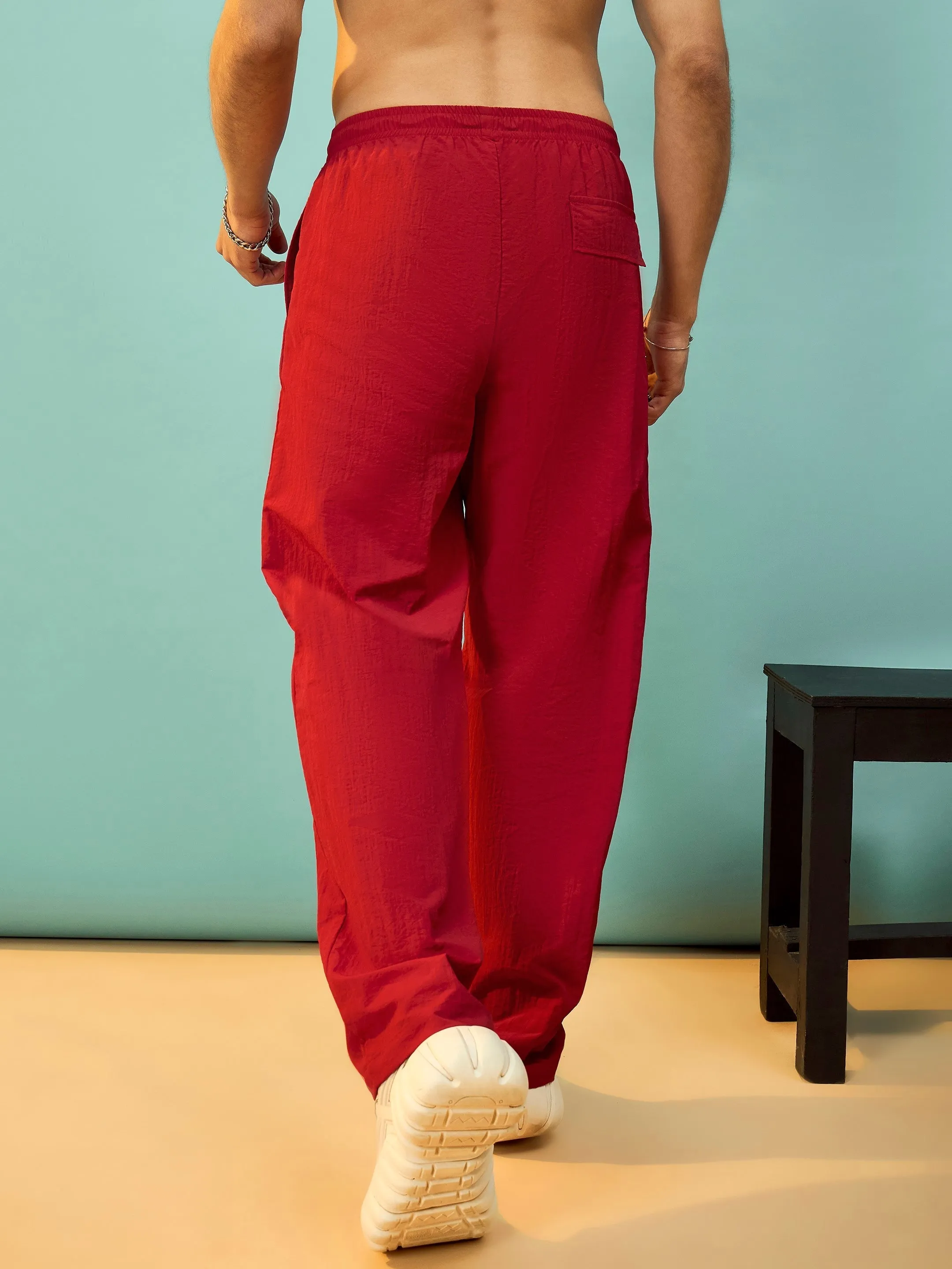 Men Red Escape Print Parachute Pants