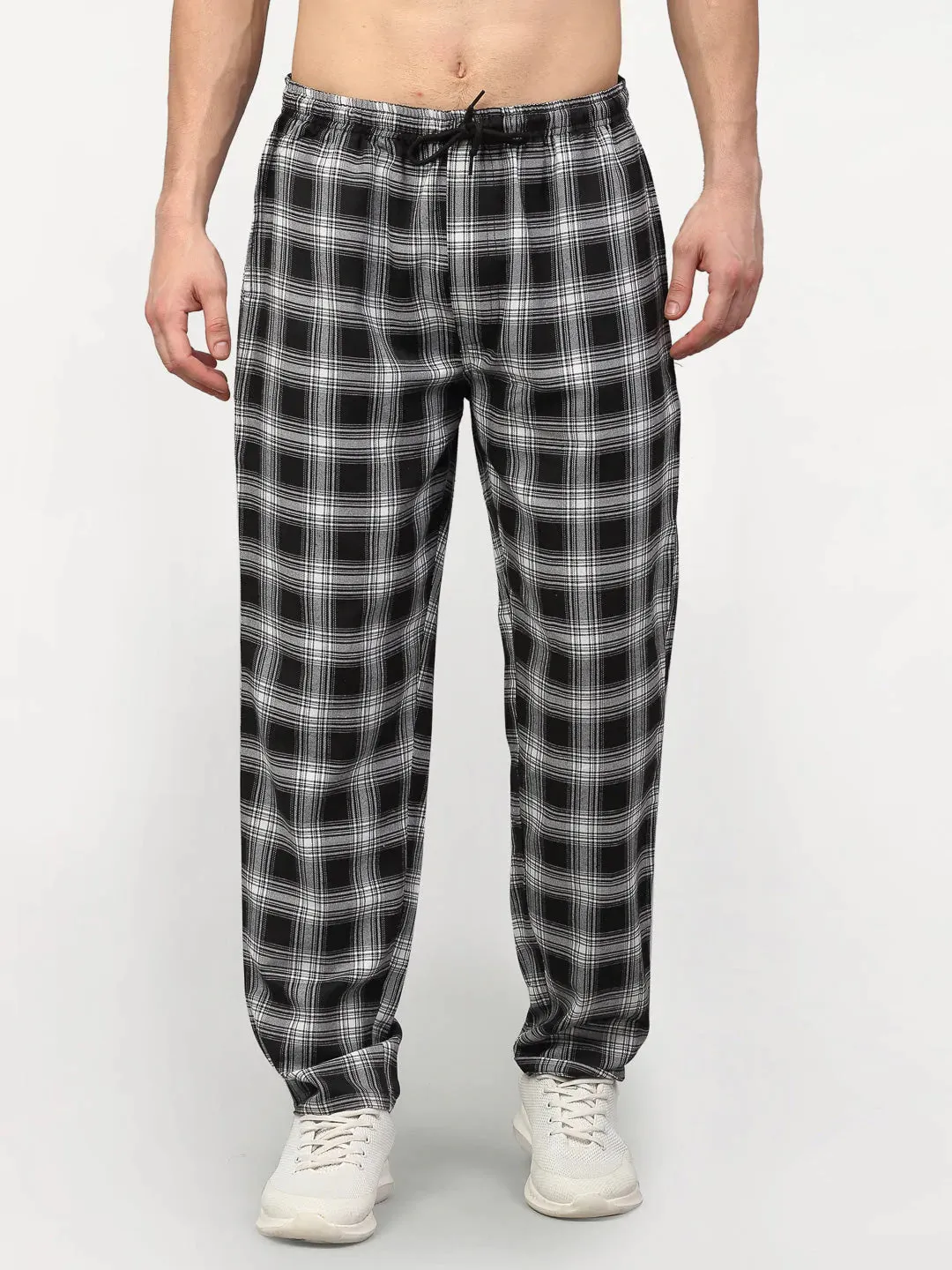 Men'S Black Cotton Checked Track Pants