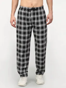 Men'S Black Cotton Checked Track Pants