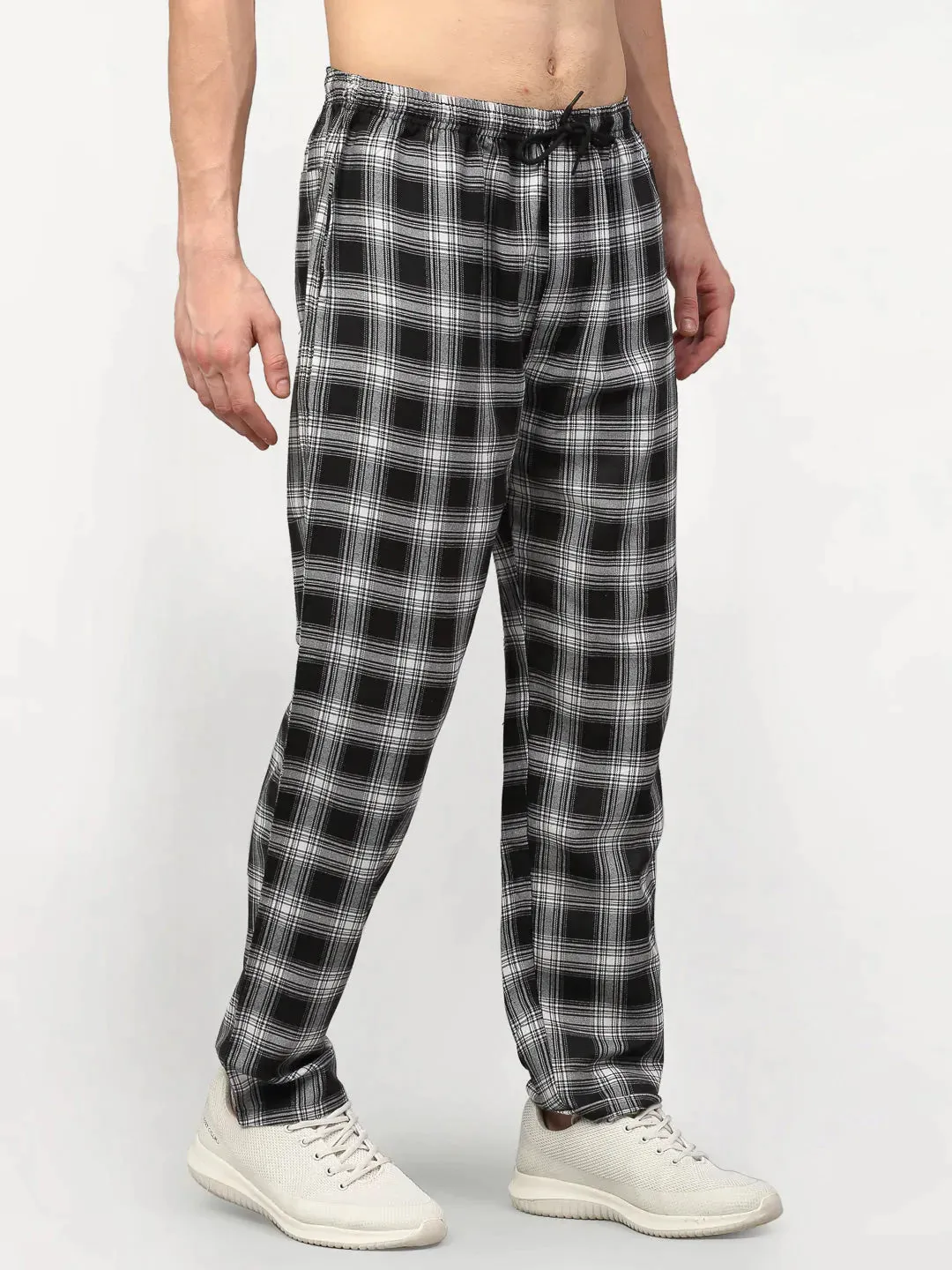 Men'S Black Cotton Checked Track Pants