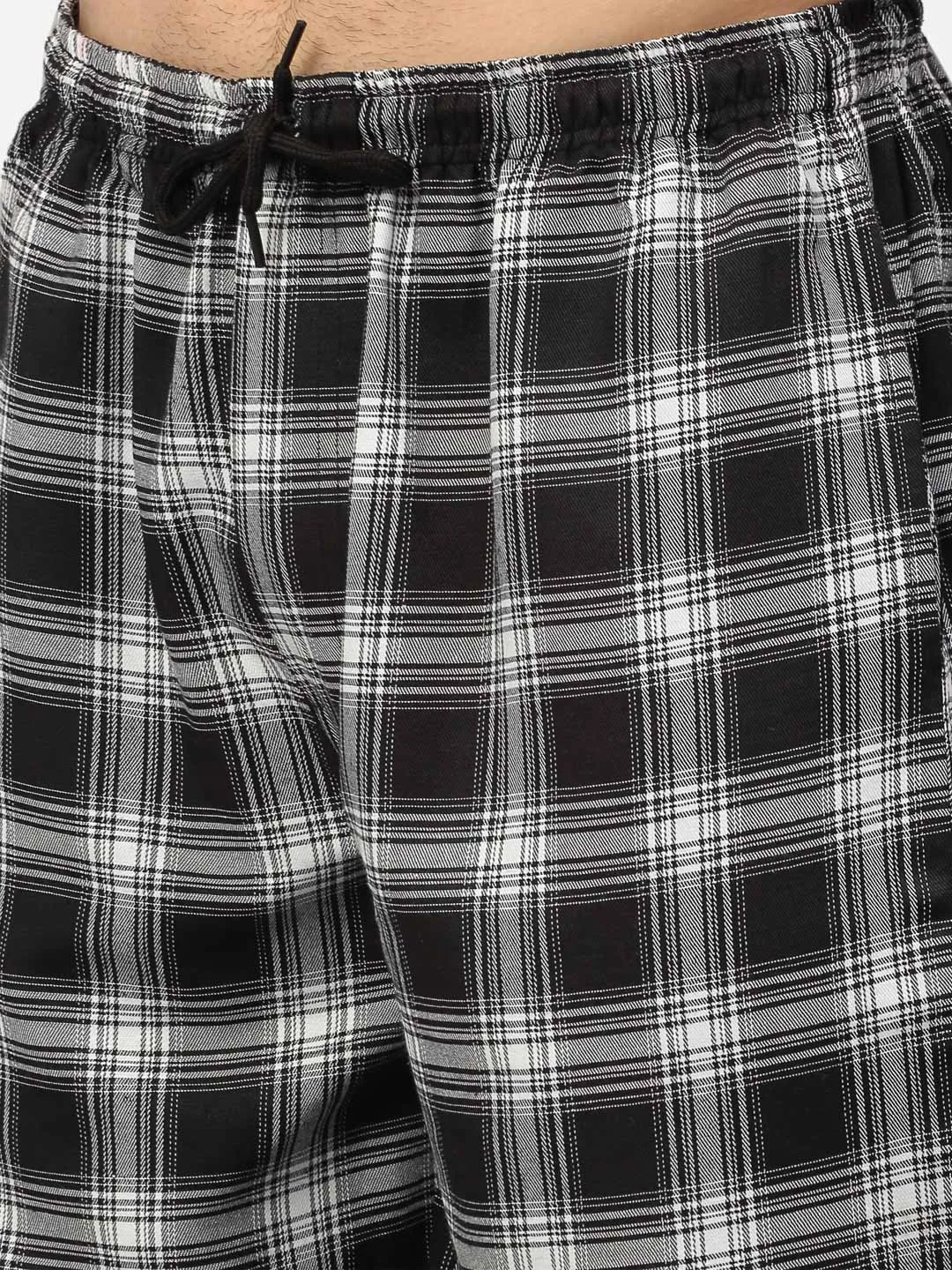 Men'S Black Cotton Checked Track Pants